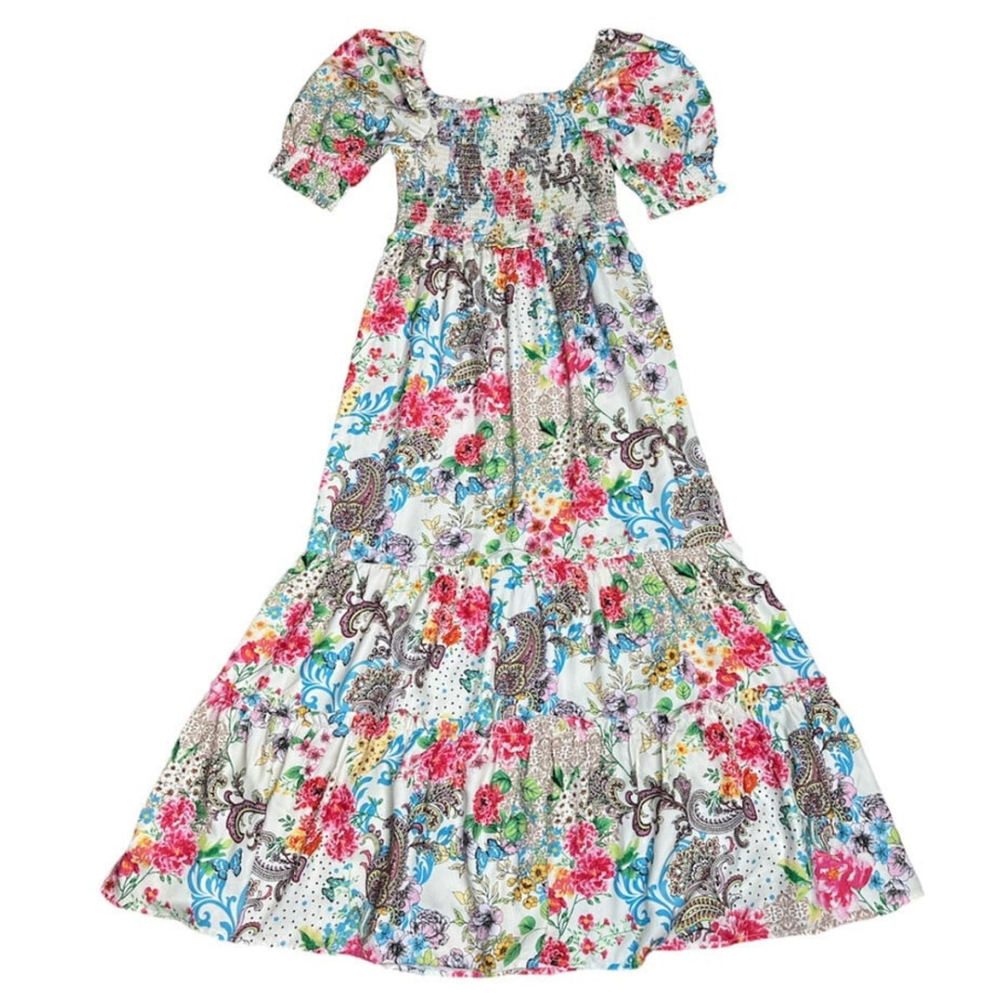 Betsey Johnson Smocked Top Floral Maxi Dress Cottagecore Large